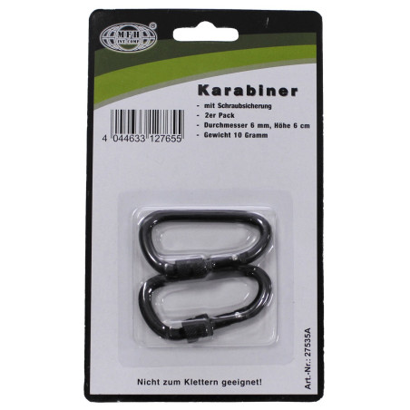 Set 2 bucati Carabina, Carabiniere Negre cu blocare 6mmx6cm