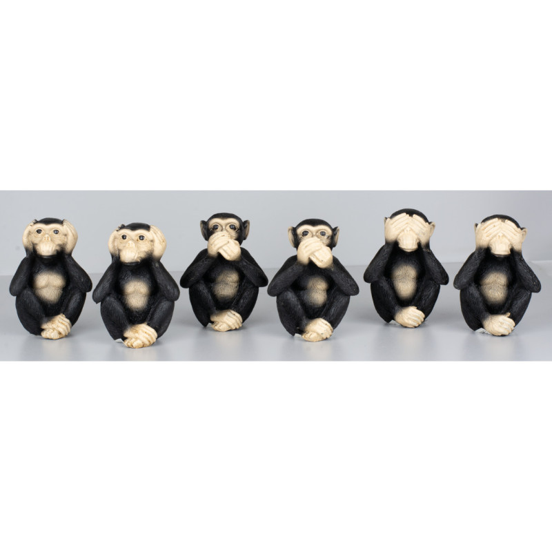 Set 6 figurine maimute intelepte, Nu vad, Nu aud, Nu vorbesc, 9cm, decorat 360grade Tole 10 Imperial 39710