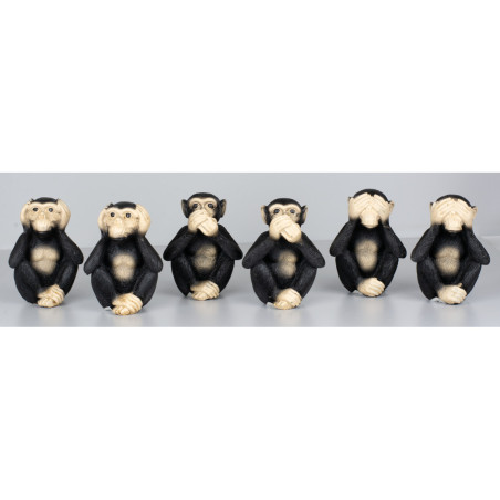 Set 6 figurine maimute intelepte, Nu vad, Nu aud, Nu vorbesc, 9cm, decorat 360grade Tole 10 Imperial 39710