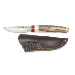 Cutit Cercetas / Vanator, Teaca Piele, Lama Otel DAMASC, 7.5cm, Muela BW-6DAM 2
