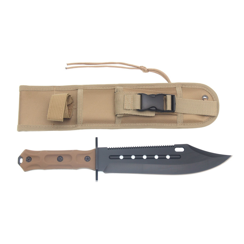 Set Cutit Tactic DEFENDER, amnar si Teaca cu sistem Molle, Lama Full Tang 22cm, grosime 3.8mm, Albainox 32803