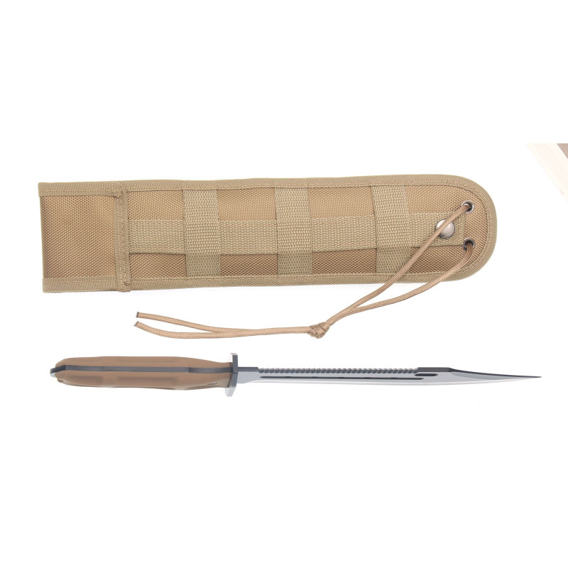 Set Cutit Tactic DEFENDER, amnar si Teaca cu sistem Molle, Lama Full Tang 22cm, grosime 3.8mm, Albainox 32803