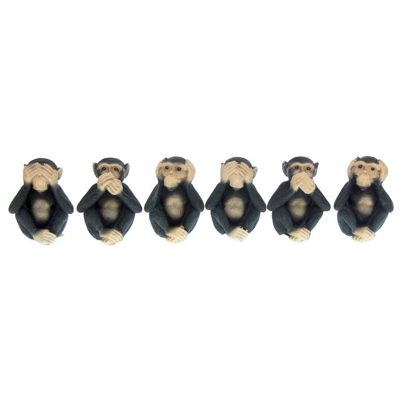 Set 6 figurine maimute intelepte, Nu vad, Nu aud, Nu vorbesc, 9cm, decorat 360grade Tole 10 Imperial 39710