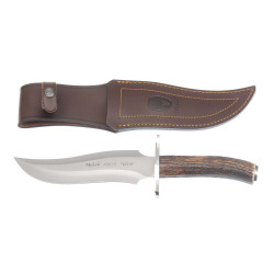 Cutit Cercetas / Vanator, Teaca Piele Corn Cerb, Lama Inox 19cm, Muela Apache