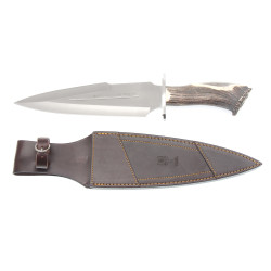 Cutit Cercetas / Vanator, Teaca Piele Corn Cerb, Lama Inox 25cm, Muela DUQUE-25S