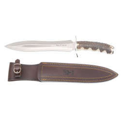 Cutit Cercetas / Vanator, Teaca Piele Corn Cerb, Lama Inox 24.5cm, Muela BW-24A