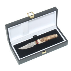 Cutit Cercetas / Vanator, Teaca Piele, Lama Otel DAMASC, 7.5cm, Muela BW-6DAM